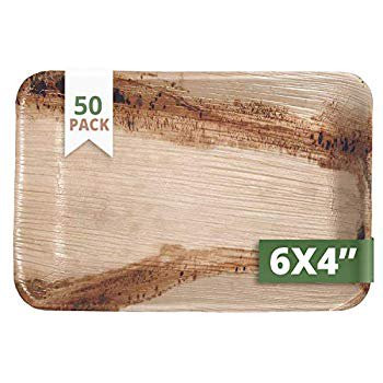 Rectangle Palm Leaf Plates Set (Pack of 50) Salad Plate Ecofriendly Disposable Dinnerware Heavy Duty | Walmart (US)