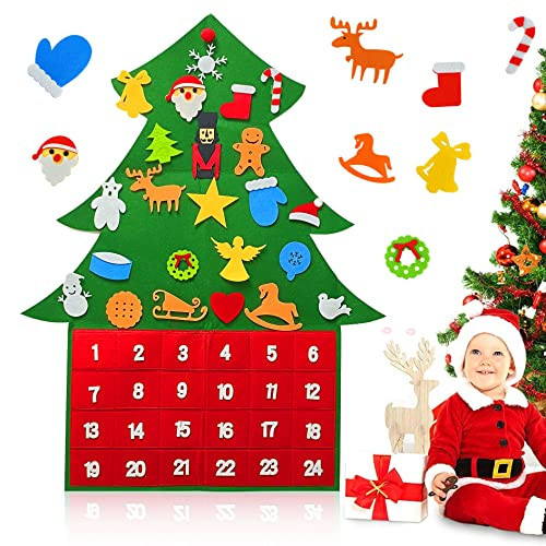 Diymood Christmas Tree Fabric Advent Calendar, DIY Felt Christmas Tree with 30pcs Set Wall Hanging Detachable Ornaments Xmas Gifts Friendly Home Countdown Cute Holiday Decoration | Amazon (US)