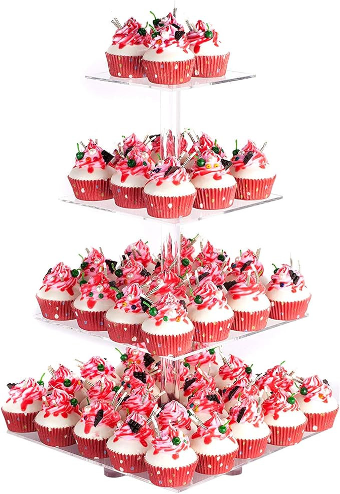 YestBuy 4 Tier Acrylic Cupcake Stand with BASE, Cake Stand, Premium Cupcake Holder, Acrylic Cupca... | Amazon (US)
