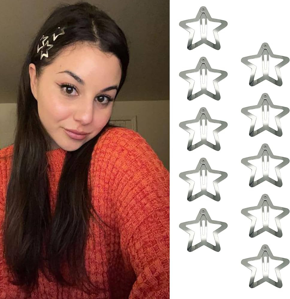 10 PCS 1.22" Star Hair Clips Snap Hair Barrettes Non Slip Star Hair Accessories for Girls Women C... | Amazon (US)