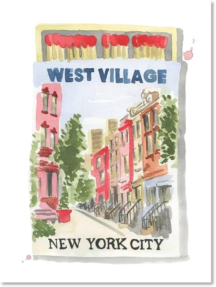 FURBISH Travel Wall Art Print - West Village Matchbook - Aesthetic Wall Decor, Modern Wall Art, P... | Amazon (US)