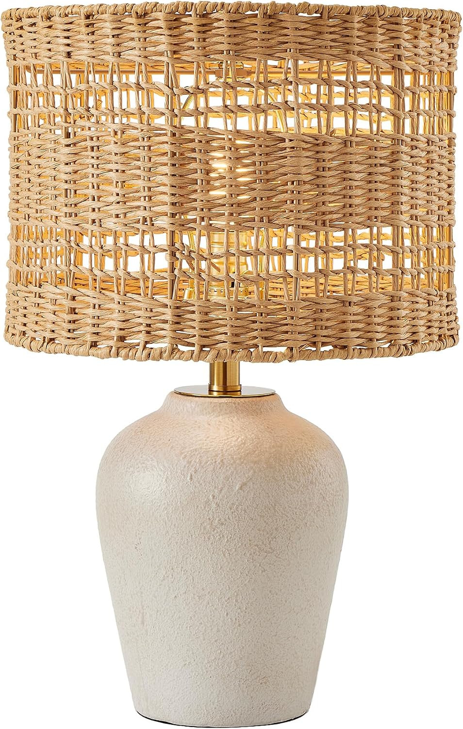 Maxax Farmhouse Ceramic Table Lamp for Living Room, 21" Boho Rattan Bedside Lamp with Woven Ratta... | Amazon (US)
