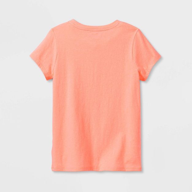 Girls' 'Let the Sunshine' Short Sleeve Graphic T-Shirt - Cat & Jack™ Neon Peach | Target