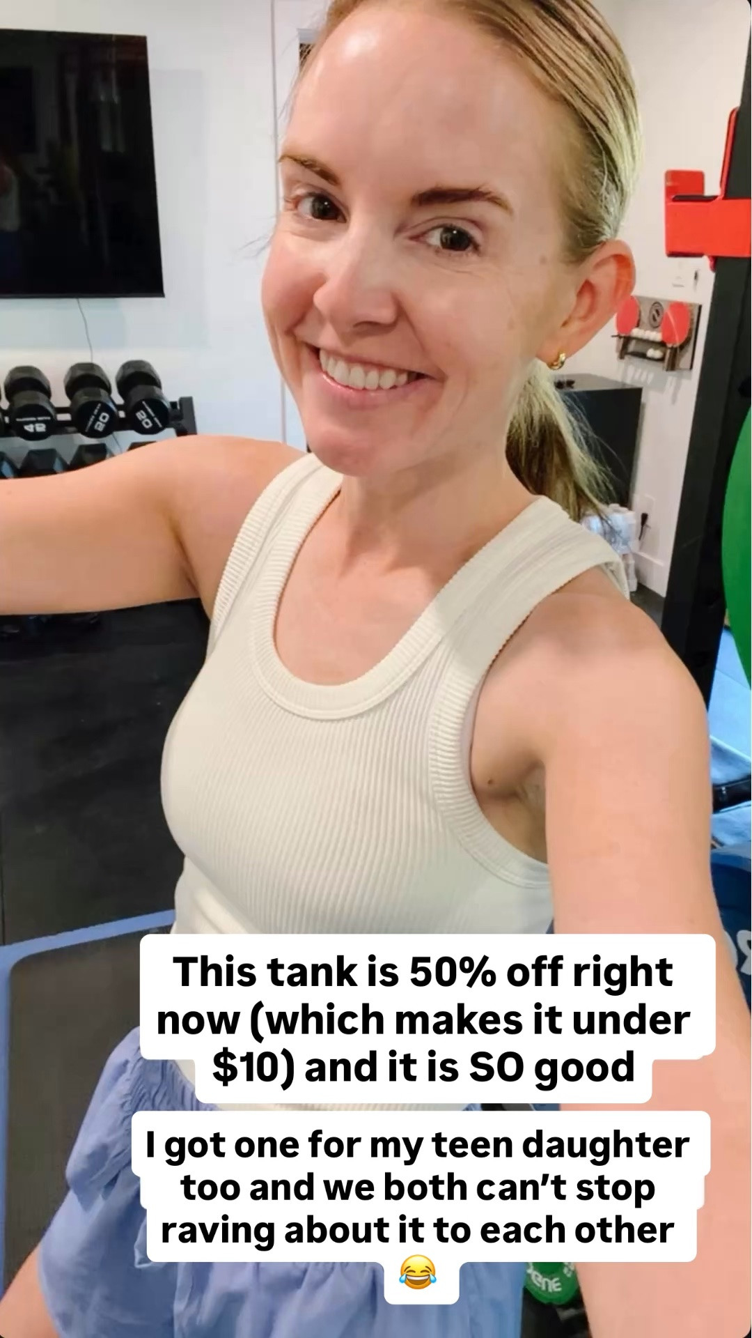 This workout tank is 50% off right now (under $10)!
My teen daughter and I keep raving about how great it is!

#LTKSaleAlert #LTKActive