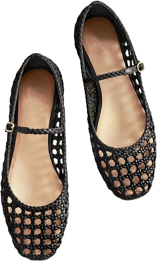 Woven Mesh Ballet Flats for Women with Metal Buckle Strap Ballerina Flat Shoes Comfortable Round ... | Amazon (US)