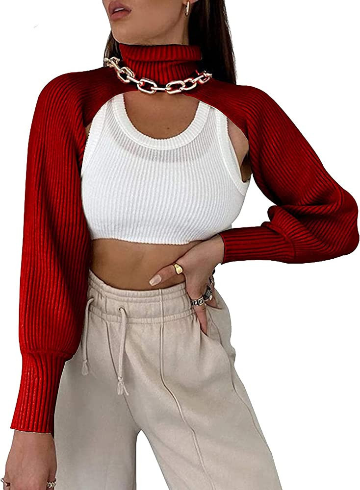 Artfish Women's Turtleneck Knit Pullover Sweater Long Sleeve Shrugs Sexy Backless Cutout High Col... | Amazon (US)