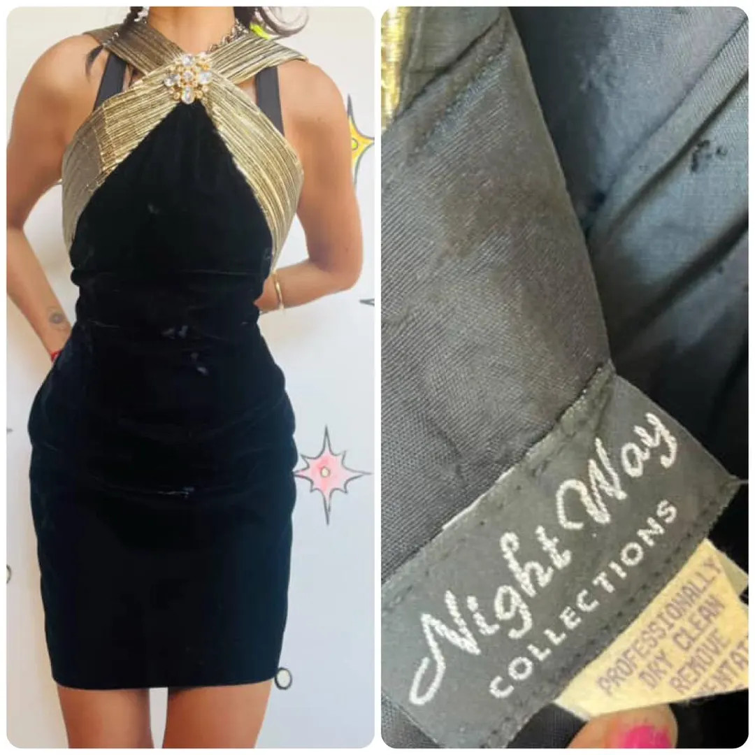 Vintage 80s 90s Black & Gold Velvet Party Mini Dress – Glam Goth – Sz 10 Petite - Etsy | Etsy (US)