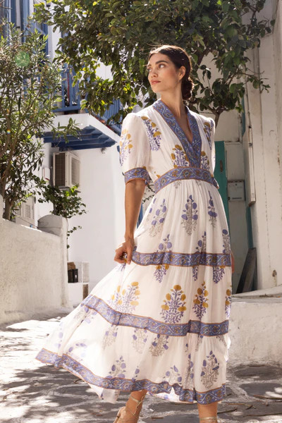 V-Neck Cuffed Maxi- Napa Blue | Oliphant Design