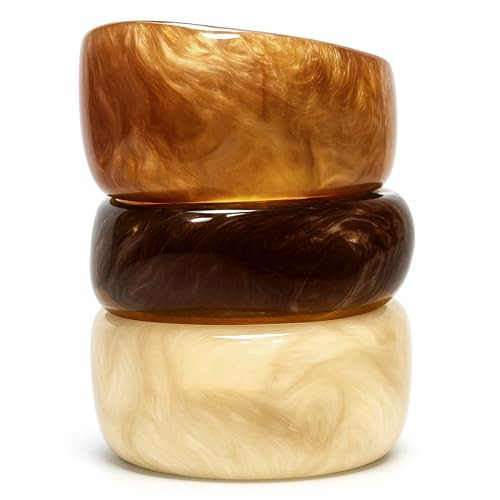 Sivlyre Resin Bangle Bracelets for Women｜Chunky Acrylic Bangles，Retro Brown & Colorful，Stackable Statement Jewelry (Brown Bangle Set) | Amazon (US)