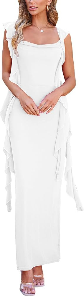 PRETTYGARDEN Women's Summer Long Formal Wedding Guest Dress Sleeveless Ruffle Cocktail Party Maxi... | Amazon (US)