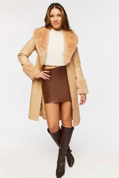 Faux Fur-Trim Faux Leather Coat | Forever 21 | Forever 21 (US)