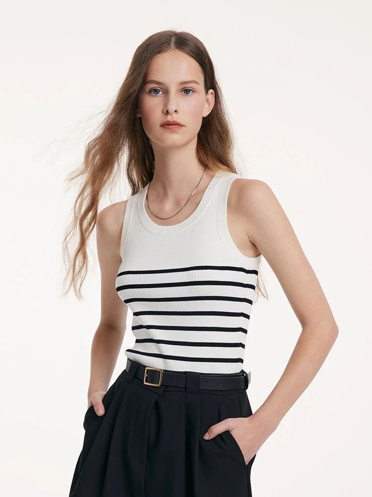 Acetate Cotton Knitted Striped Tank Top | GOELIA