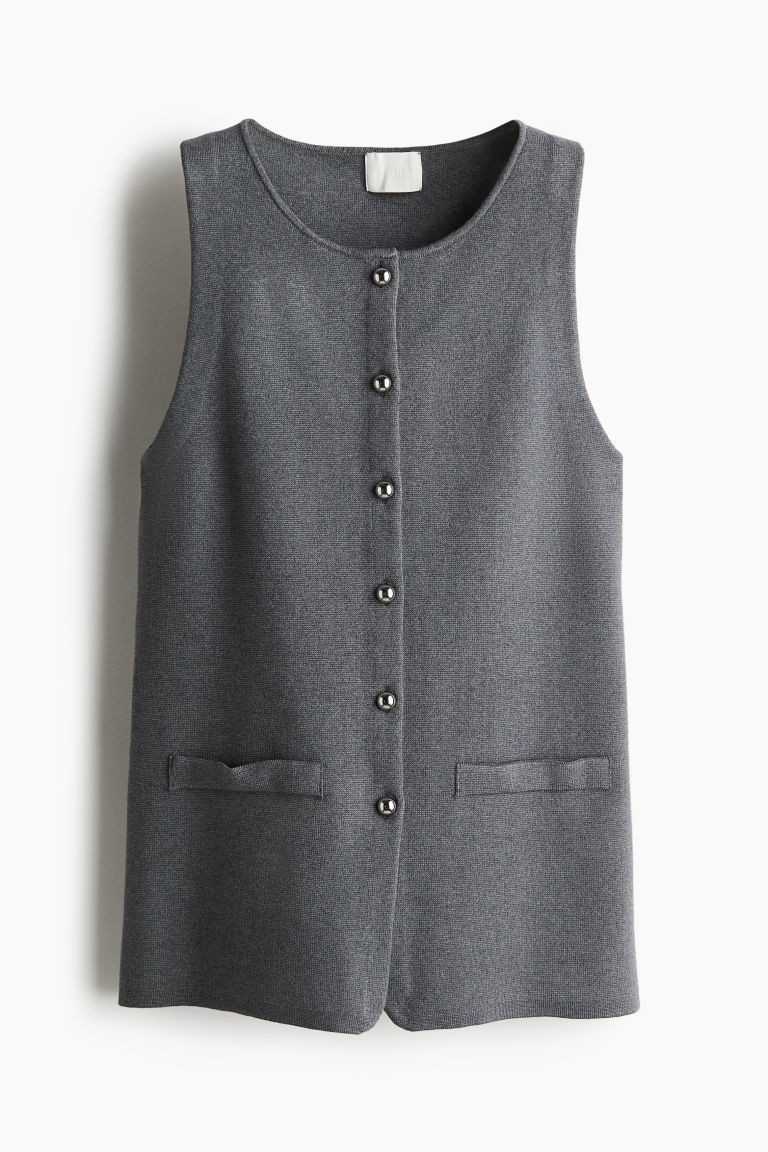H & M - Tanktop mit Knopfleiste - Grau - Damen | H&M (DE, AT, CH, NL, FI)
