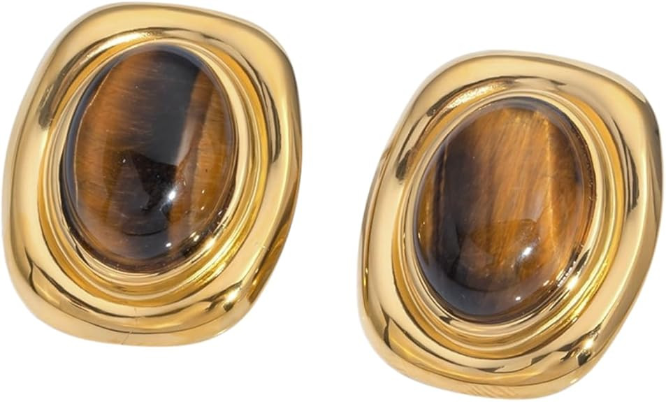 Brown Sienna Stone Gold Statement Earrings | Amazon (US)
