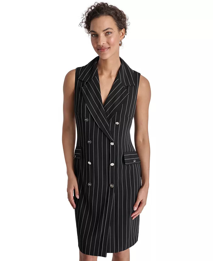 DKNY Women's Pinstriped Double-Breasted Blazer Dress - Macy's | Macy's