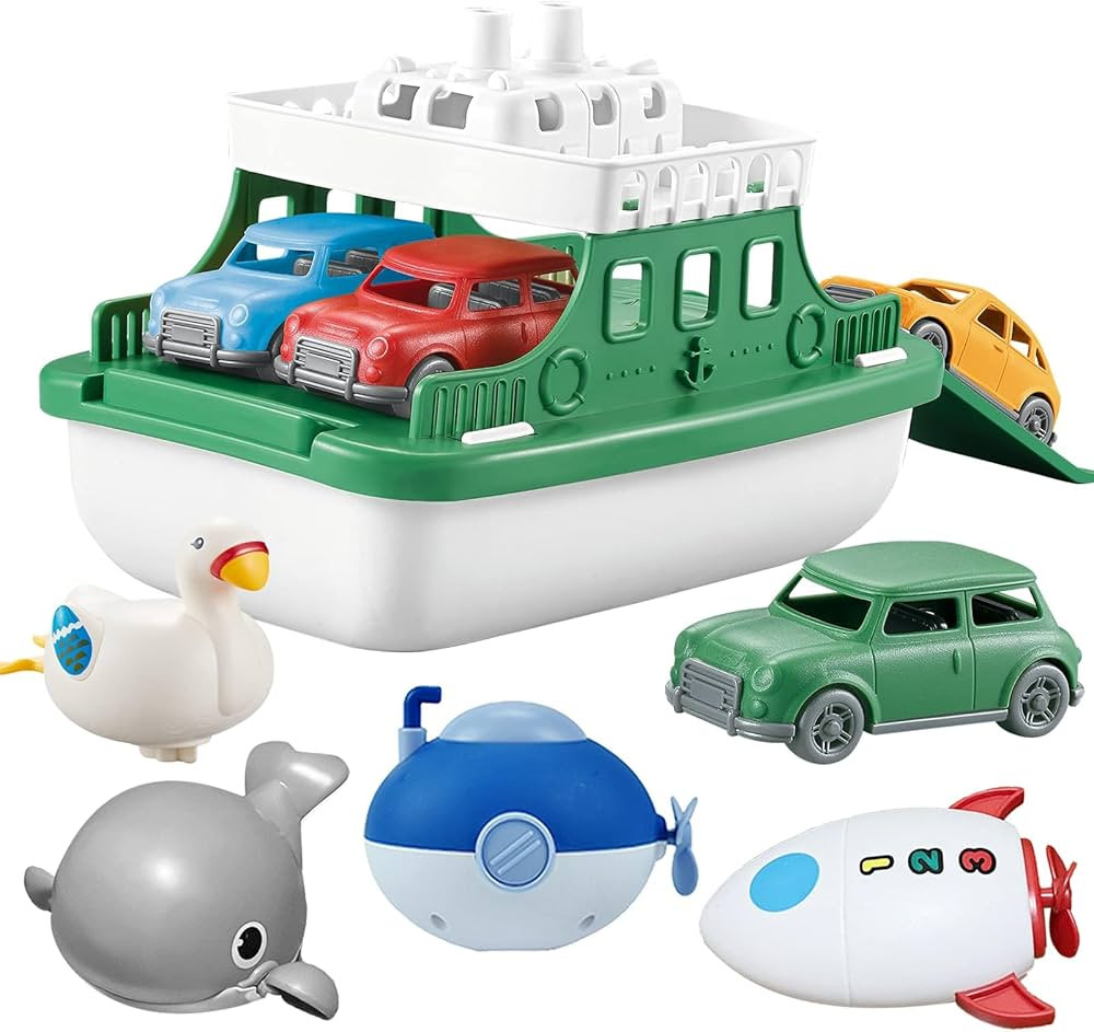 Ferry Boat with 4 Car and 4 Wind Up Bath Swimming Toys, Kids Bath Toy Floating Vehicle Whales Sub... | Amazon (US)