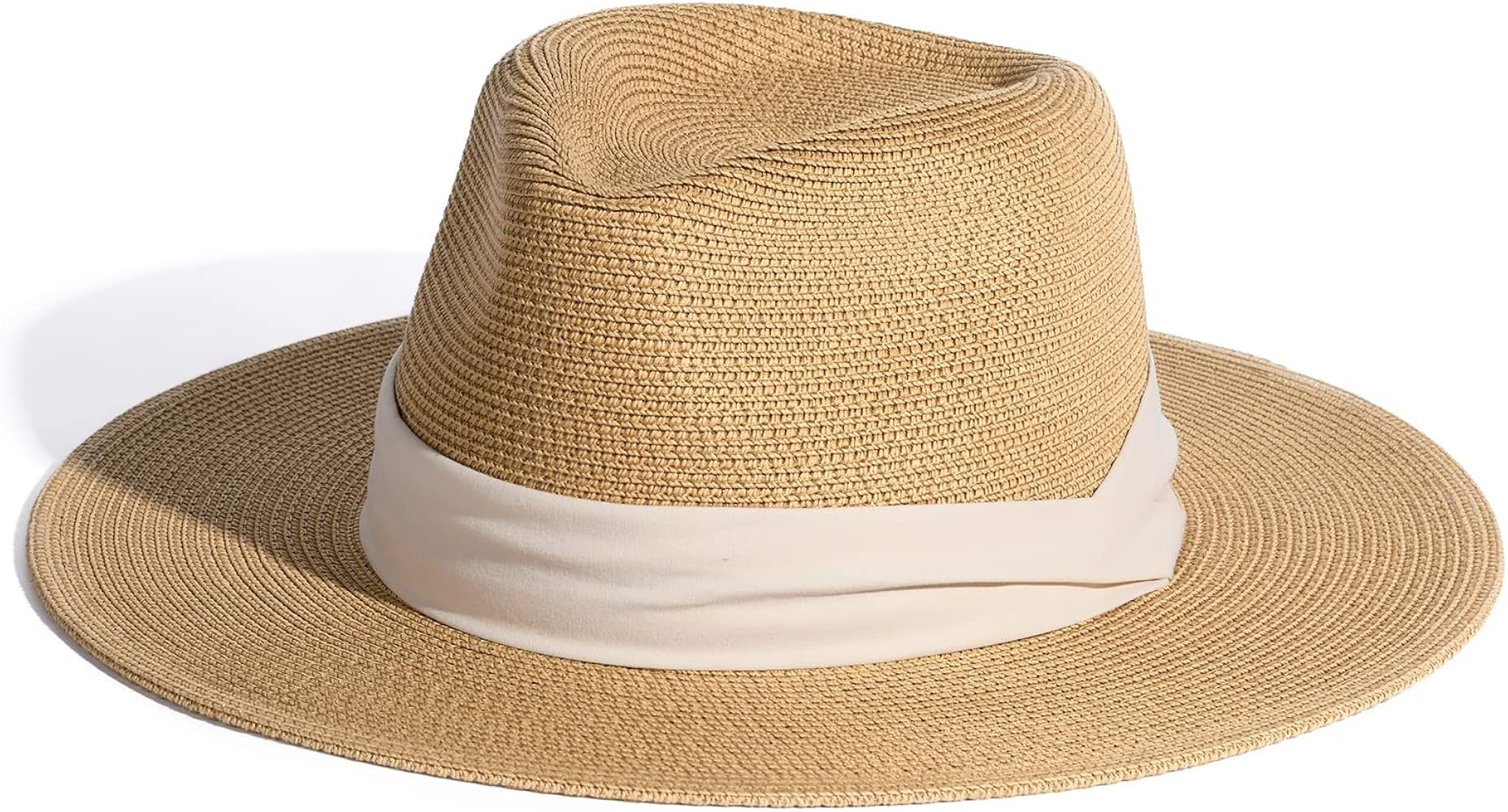Womens Mens Wide Brim Straw Panama Hat Fedora Summer Beach Sun Hat UPF Straw Hat for Women | Amazon (US)