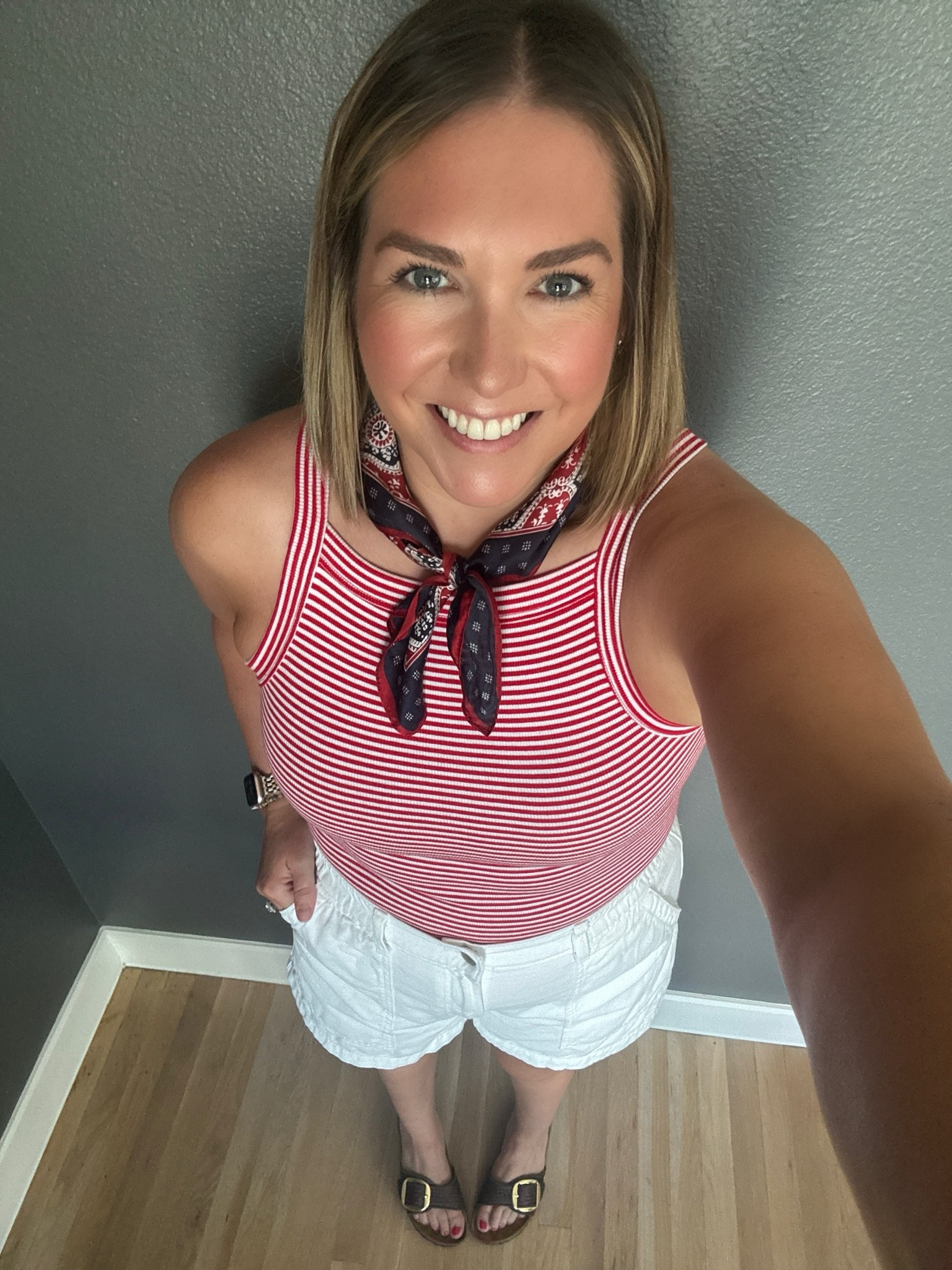 Another day, another Americana look 🇺🇸🇺🇸🇺🇸 I am ready to watch the USMNT team tonight and kick off this week. These tanks are some of my favorite from the LOFT. They are on sale for $12 and so soft. I added a fun scarf to tie together the look.

#LTKootd #LTKSaleAlert #LTKMidsize
