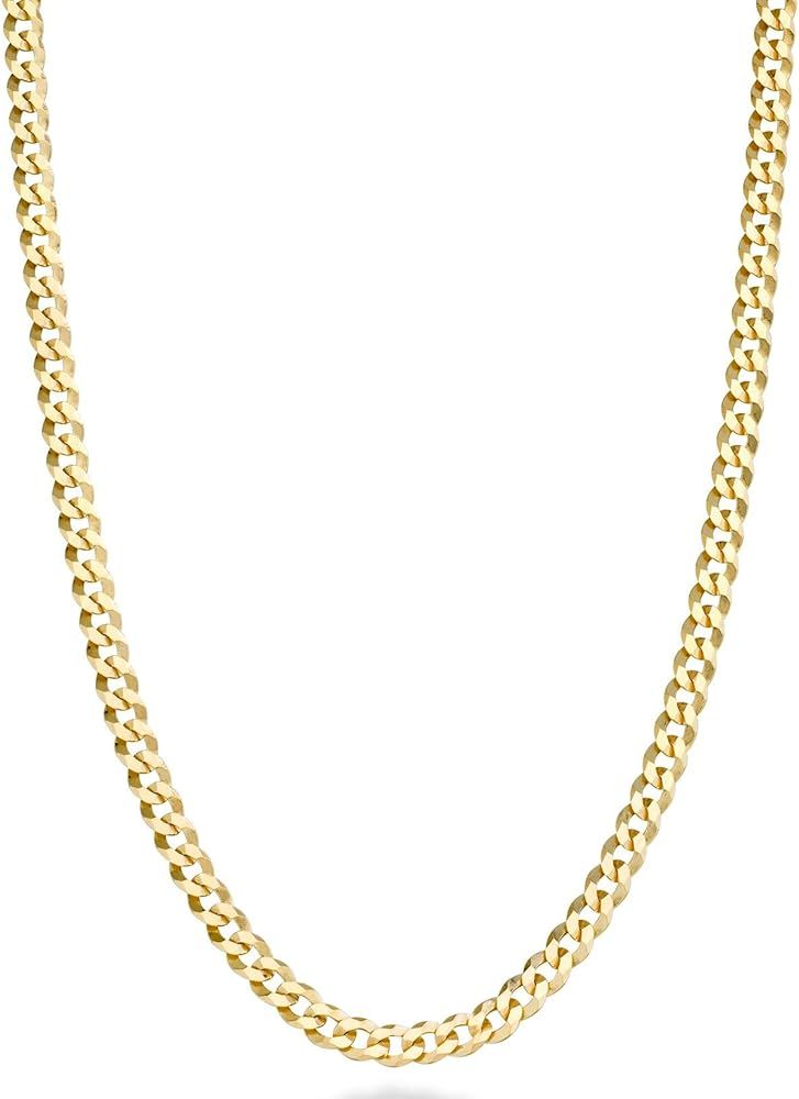 Miabella Italian Solid 18k Gold Over 925 Sterling Silver 3.5mm Diamond Cut Cuban Link Curb Chain ... | Amazon (US)