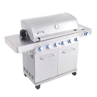 6-Burner Propane Gas Grill in Stainless with LED Controls, Side Burner and Rotisserie Kit | The Home Depot