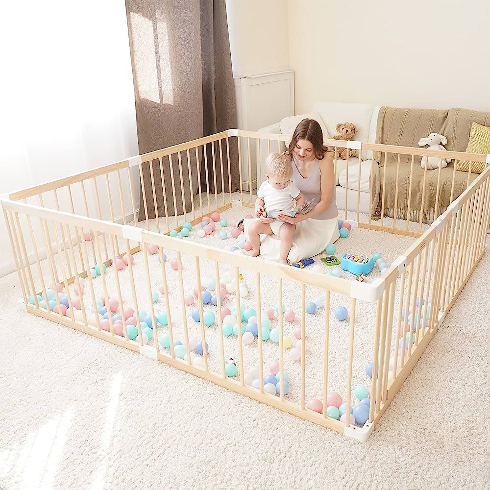 GGF Baby Playpen for Toddler, Wooden Large Baby Playard, Safety Baby Play Fence with Locking Gate | Amazon (US)