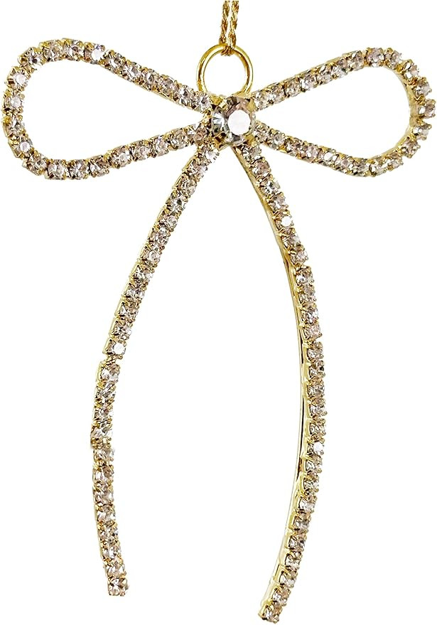 Diamond Bow Ornament Gold 3.3 Inch, Decorative Holiday Bow with Sparkling Jewel Accents, Elegant ... | Amazon (US)