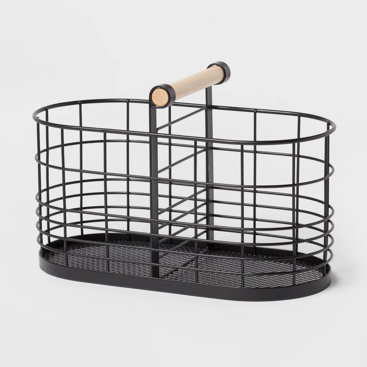Divided Wire Basket with Wood Handle Black - Brightroom™ | Target
