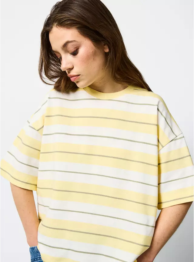 Yellow Striped Boxy Fit T-Shirt XL | Tu Clothing