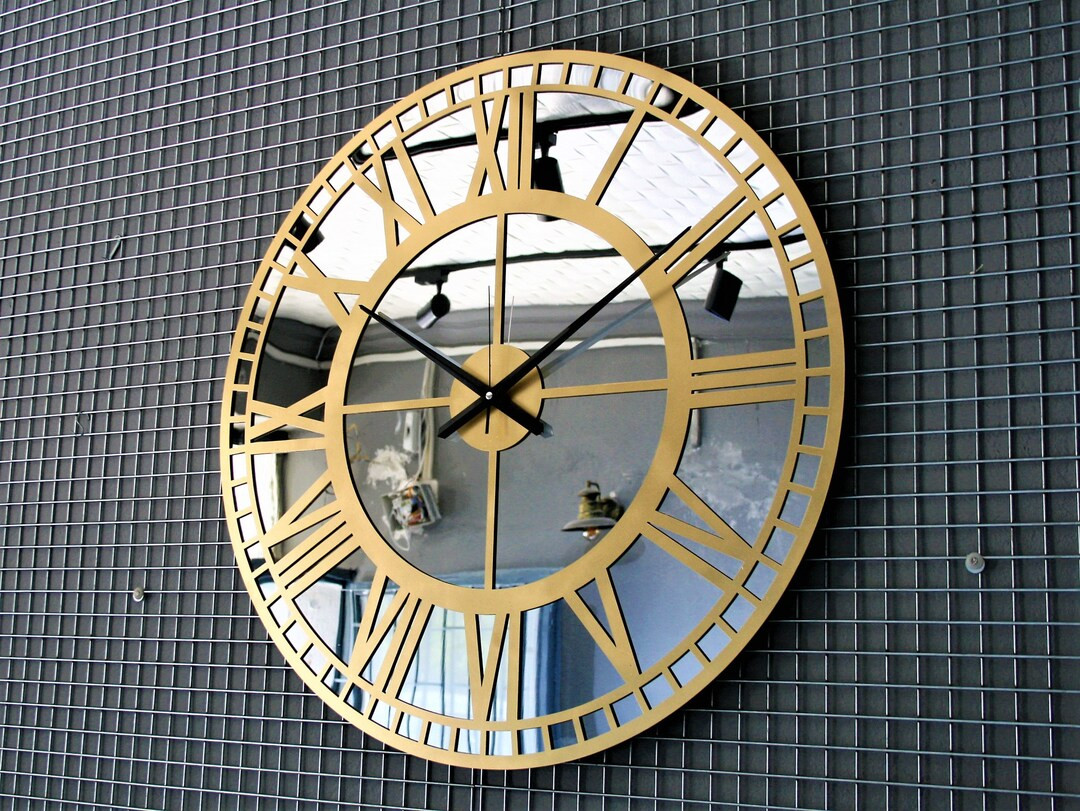 Large Wall Clock Mirrored Wall Clock Gold Color Silver - Etsy | Etsy (US)