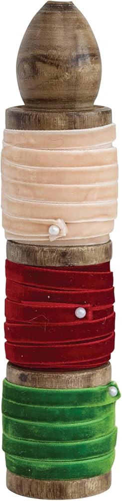 Creative Co-Op 3 Yard Velvet Ribbon on Wood Spool, Green, Red & Ivory Color | Amazon (US)