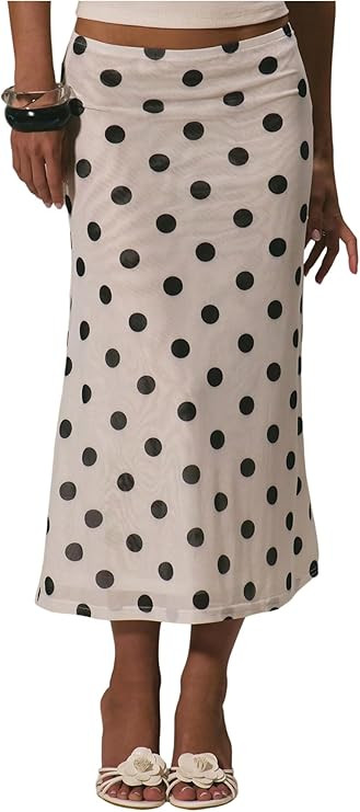 MakeMeChic Women's Polka Dots Midi Skirt Summer Mesh Flowy Long Skirts | Amazon (US)