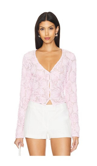 Maxene Top in Rosette Mesh Pink | Revolve Clothing (Global)