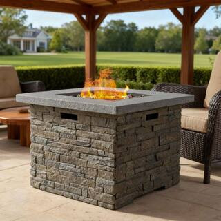 33 in. 40000 BTU Gray Square MGO Concrete Outdoor Patio Fire Pit Table, Propane Fire Pit Table Imitation Stone Features | The Home Depot