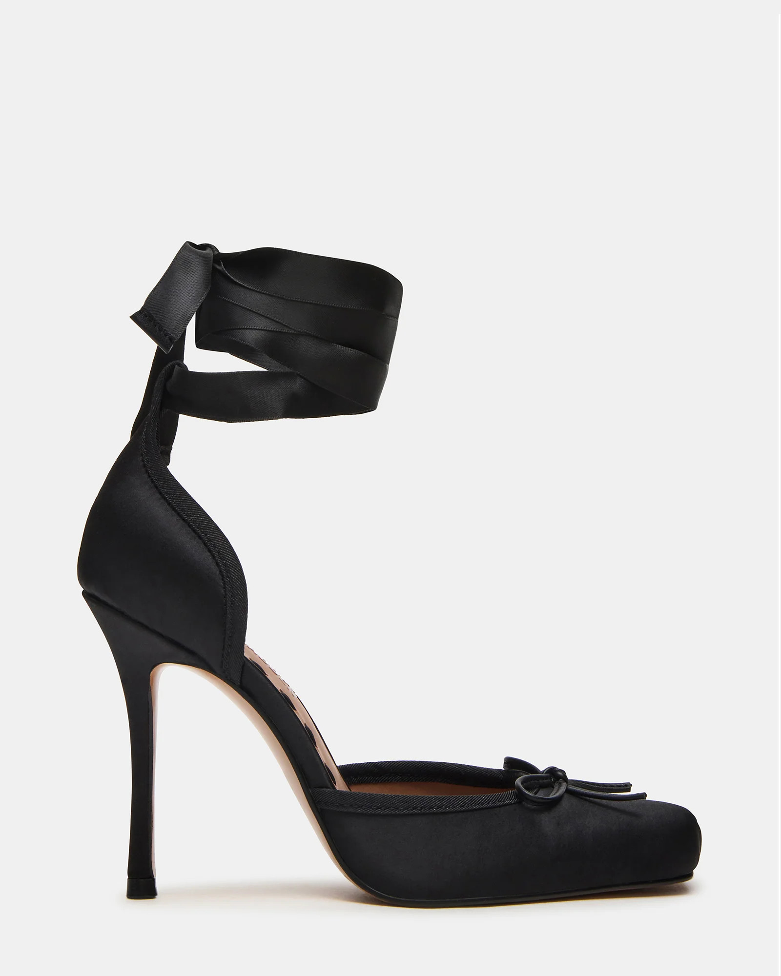 LARINA Black Satin Stiletto Square-Toe Lace Up Pumps | Women's Designer Heels | Steve Madden (Canada)