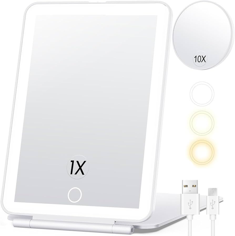 Rechargeable Makeup Mirror for Travel, Vanity Mirror with 80LEDs, 3 Color Light, 2000mAh Battery,... | Amazon (US)