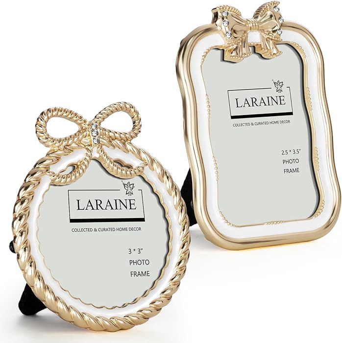 LARAINE Picture Photo Frame Ribbon Bow 3 inch Metal High Definition Glass Display Pictures for Ta... | Amazon (US)