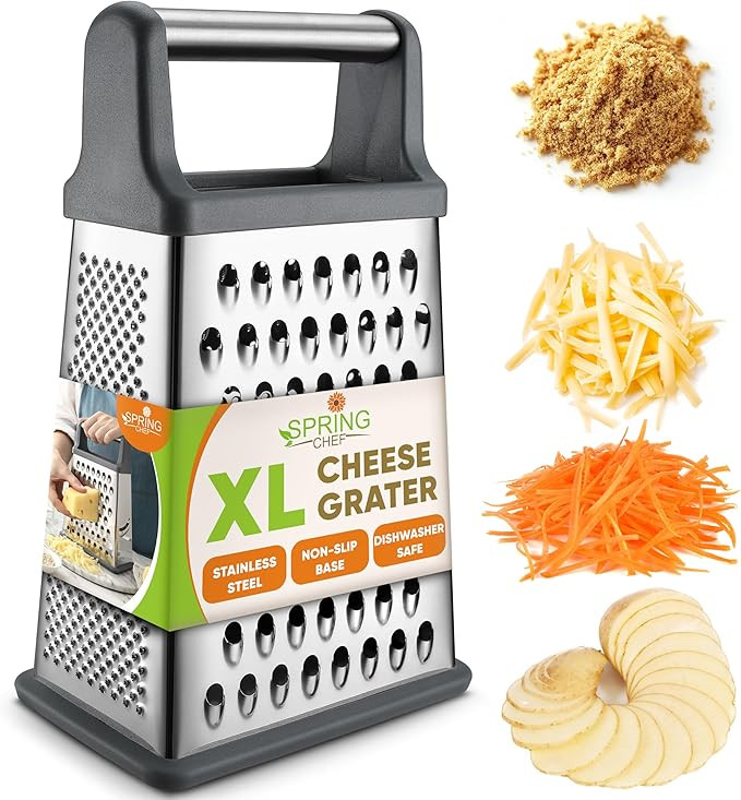Spring Chef Professional Cheese Grater - Stainless Steel Box Grater for Kitchen, XL Size, 4 Sides... | Amazon (US)