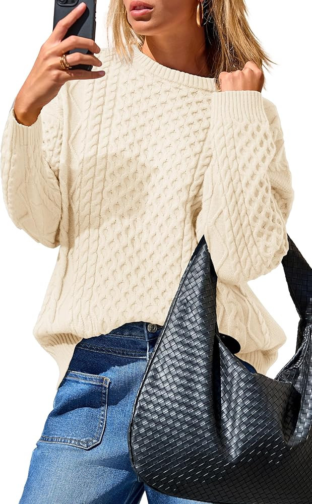 Arach&Cloz Women's Wool Blend Cable Knit Fall Winter Chunky Oversized Sweaters 2025 | Amazon (US)