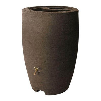Algreen Athena 50 Gallon Plastic Outdoor Rain Barrel with Brass Spigot and Screen Guard for Rain Water Collection and Storage, Brownstone | Target
