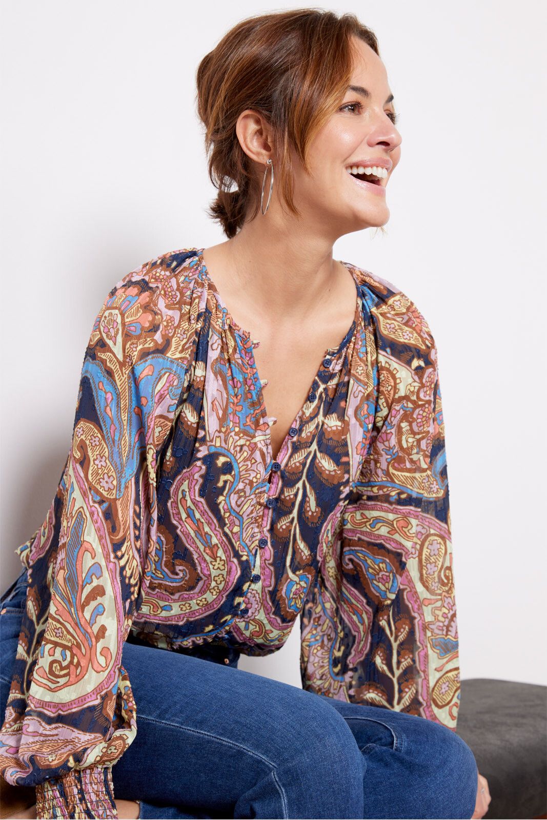 Tapestry Button Blouse | EVEREVE