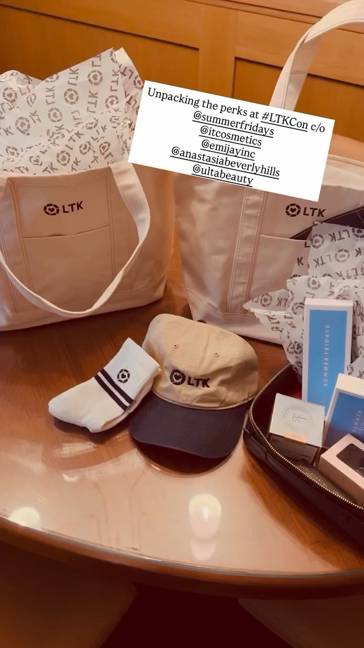 LTK Con gift bags = major spoiled energy ✨🛍 Cozy LTK socks, the cutest hat + tote, hair goals from Emi Jay, beauty faves from Summer Fridays, IT Cosmetics, Ulta, and Anastasia Beverly Hills. Basically the ultimate starter pack for a week of creating + celebrating 💕 #LTKCon 

#LTKStyleTip #LTKCon #LTKWorkwear