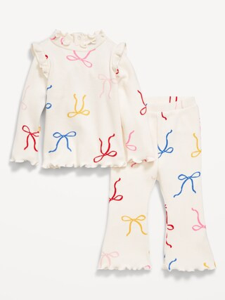 Printed Cozy Rib-Knit Ruffled Top and Pants Set for Baby | Old Navy (US)
