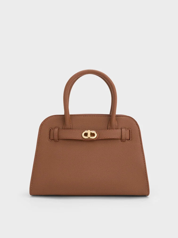 Chocolate Aubrielle Belted Tote Bag | CHARLES & KEITH | Charles & Keith US