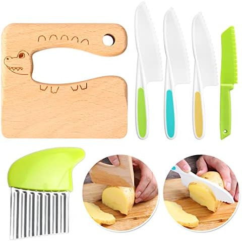 6 Pieces Kids Knife Set Include Wooden Toddler Knive Kids Safe Knifes for Real Cooking Kids Knife... | Amazon (US)