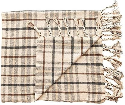 Bloomingville Woven Recycled Cotton Blend Plaid Tassels, Charcoal Color & Brown Throw, Charcoal & Br | Amazon (US)