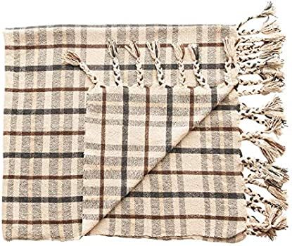 Bloomingville Woven Recycled Cotton Blend Plaid Tassels, Charcoal Color & Brown Throw, Charcoal & Br | Amazon (US)