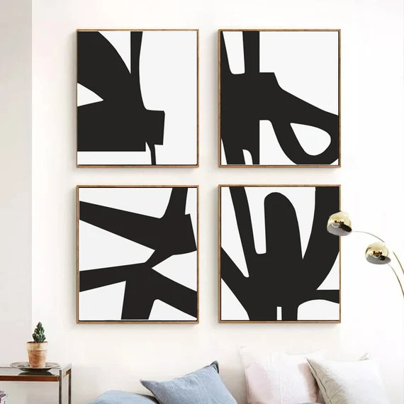 Black Abstract Print Set Of 4 Prints Living Room Wall Art | Etsy | Etsy (US)