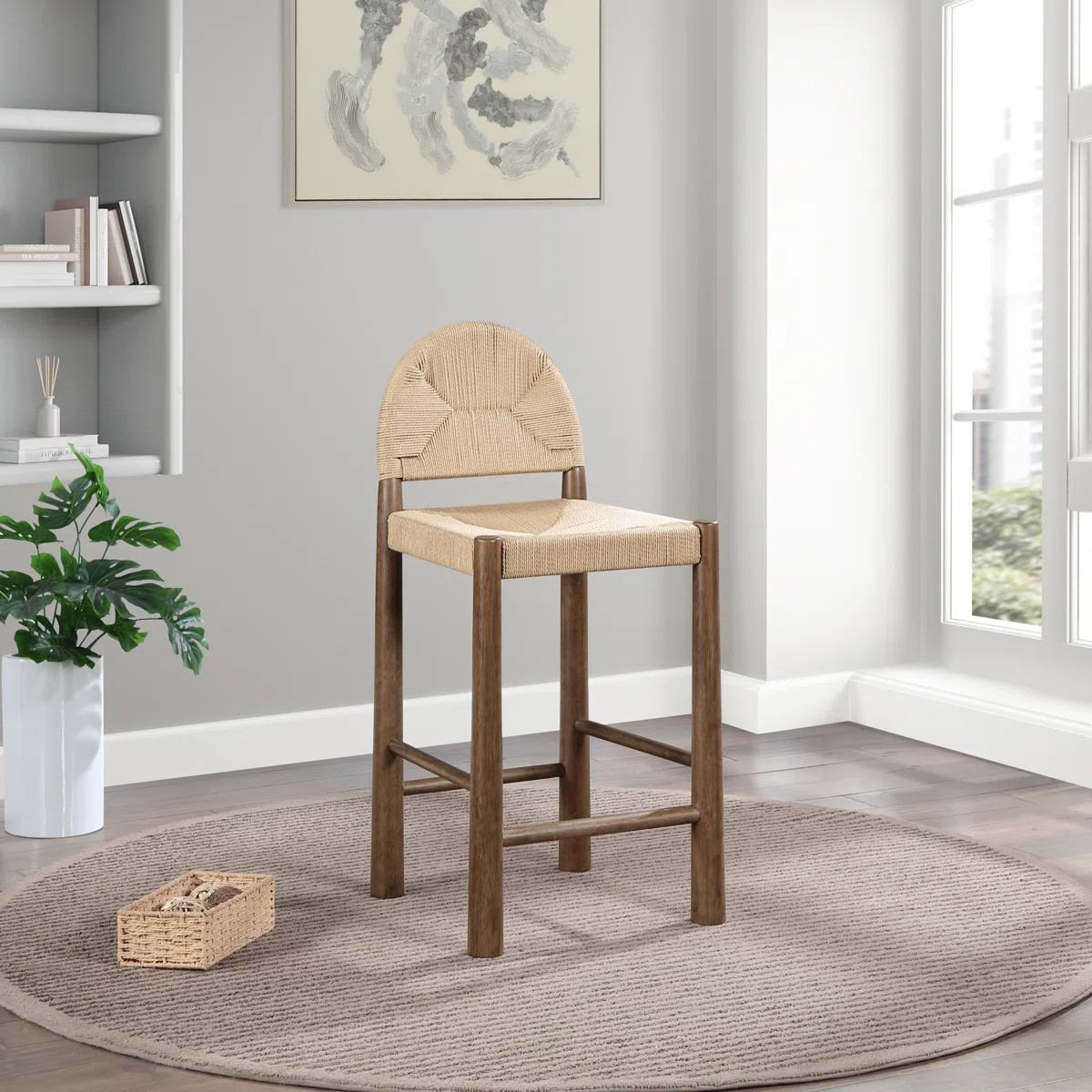 Deisy Woven Seagrass Cord And Solid Wood Counter Stool | Wayfair North America