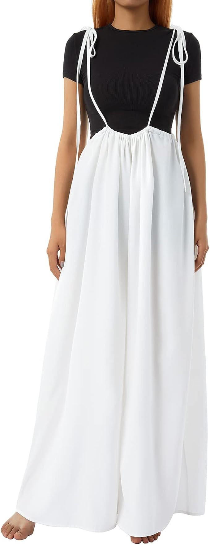 Women Tie Shoulder Suspender Jumpsuit Spaghetti Strap High Waist Wide Leg Cotton Linen Pants Casu... | Amazon (US)