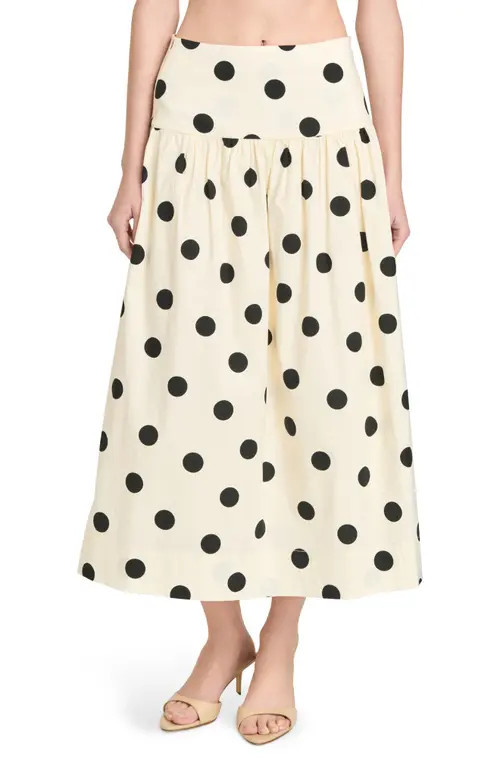 WAYF Mia Polka Dot Stretch Cotton Midi Skirt in Ant Ivory Polka Dot at Nordstrom, Size Large | Nordstrom